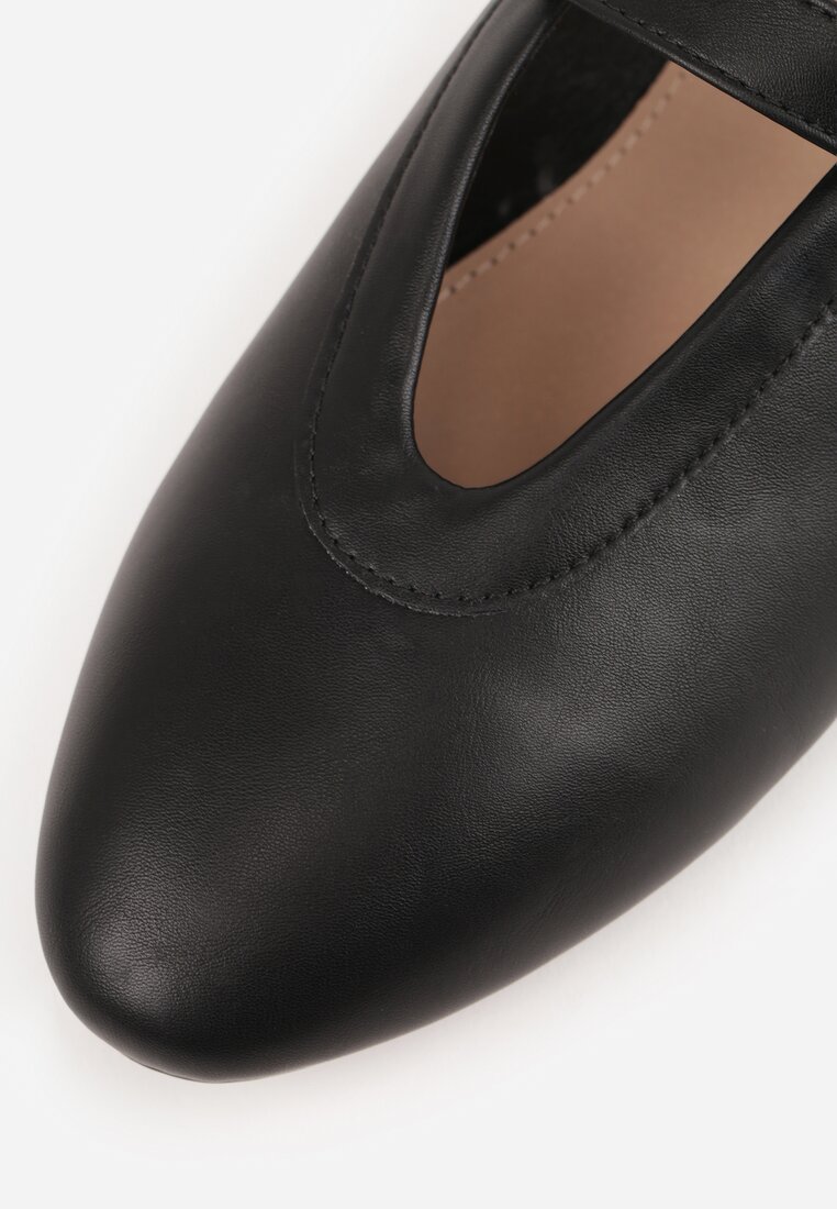 Czarne Balerinki Vices w Stylu Mary Jane z Klamerką i Skórzaną Wkładką Dimaline