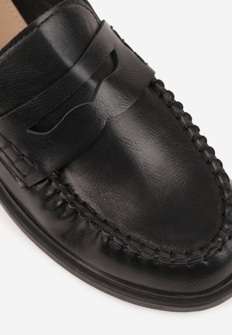 Czarne Mokasyny Vices z Marszczeniem i Wkładką ze Skóry Naturalnej Mestia