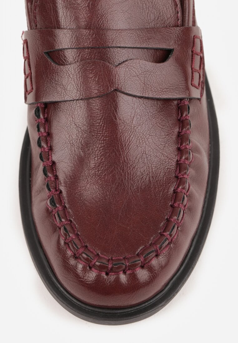Bordowe Mokasyny Vices z Marszczeniem i Wkładką ze Skóry Naturalnej Mestia