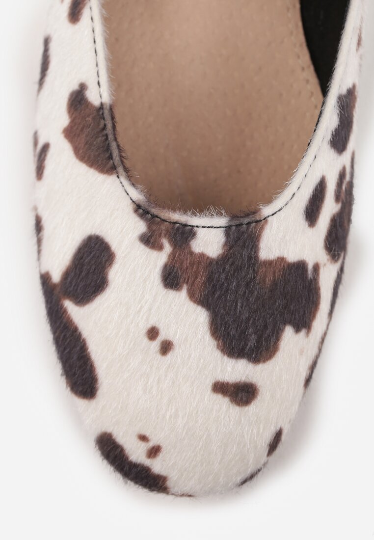 Brązowo-Białe Balerinki Vices w Krowie Łaty w Stylu Mary Jane ze Skórzaną Wkładką Rilaneia