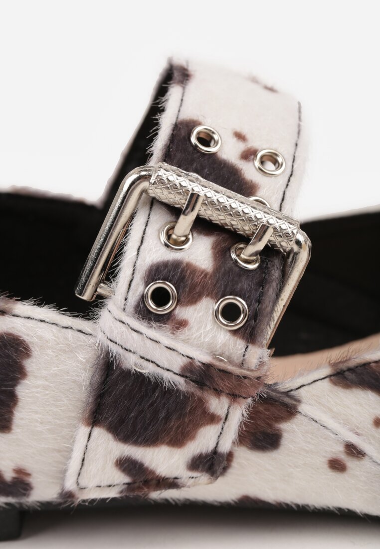 Brązowo-Białe Balerinki Vices w Krowie Łaty w Stylu Mary Jane ze Skórzaną Wkładką Rilaneia