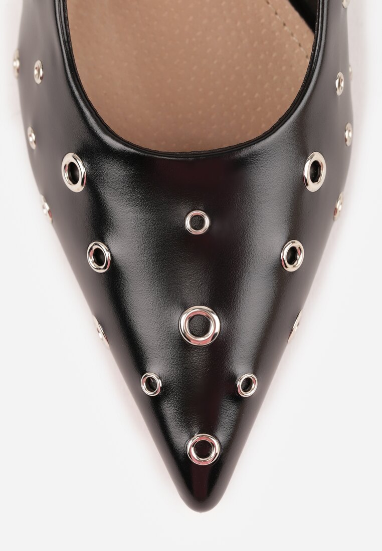 Czarne Czółenka na Szpilce Vices Ozdobione Nitami z Wkładką ze Skóry Naturalnej Rilinessa
