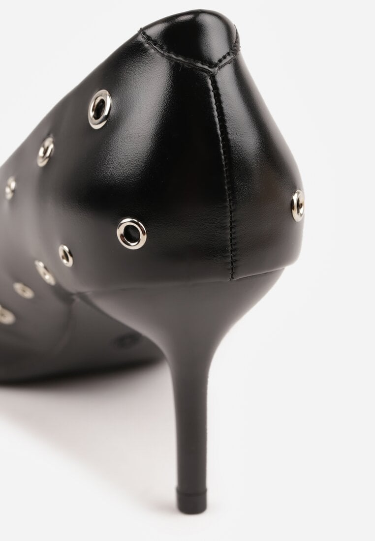 Czarne Czółenka na Szpilce Vices Ozdobione Nitami z Wkładką ze Skóry Naturalnej Rilinessa