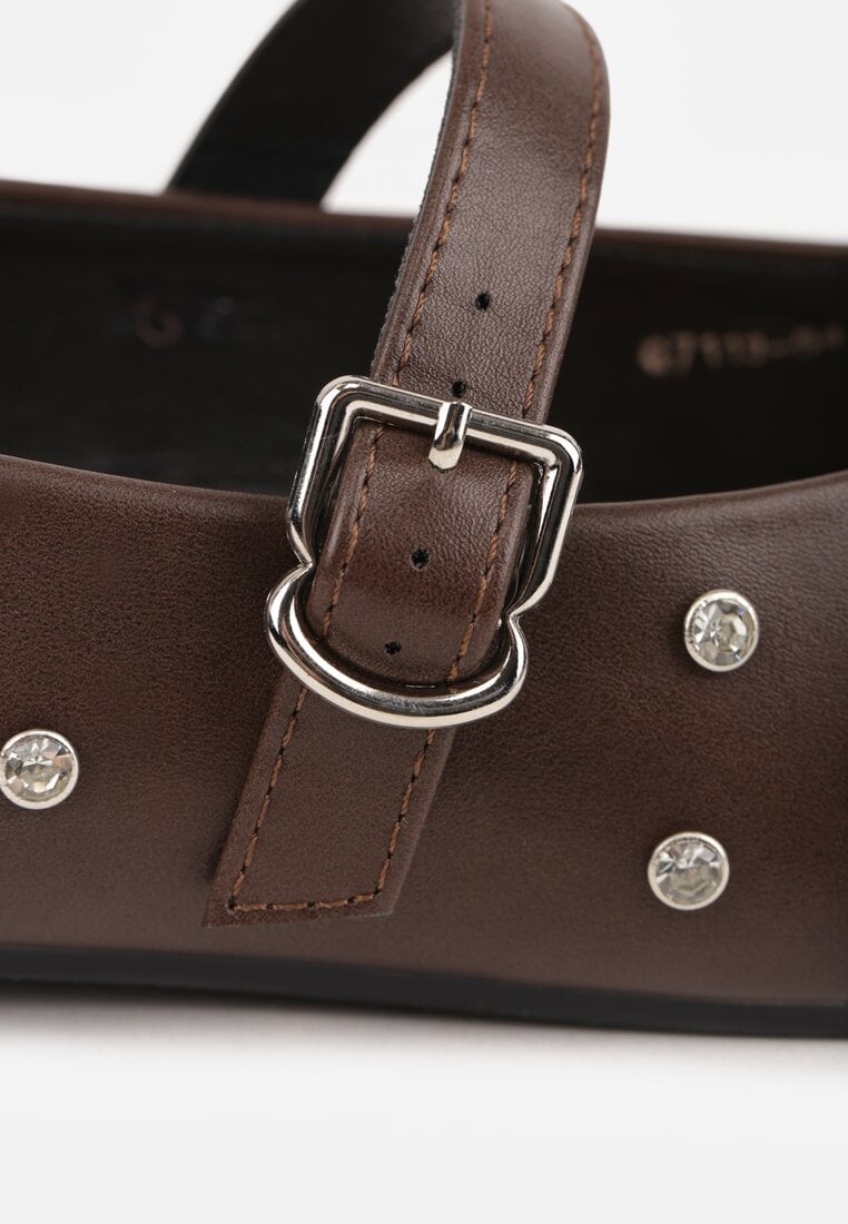 Brązowe Balerinki Vices w Stylu Mary Jane z Ćwiekami i Skórzaną Wkładką Riladora