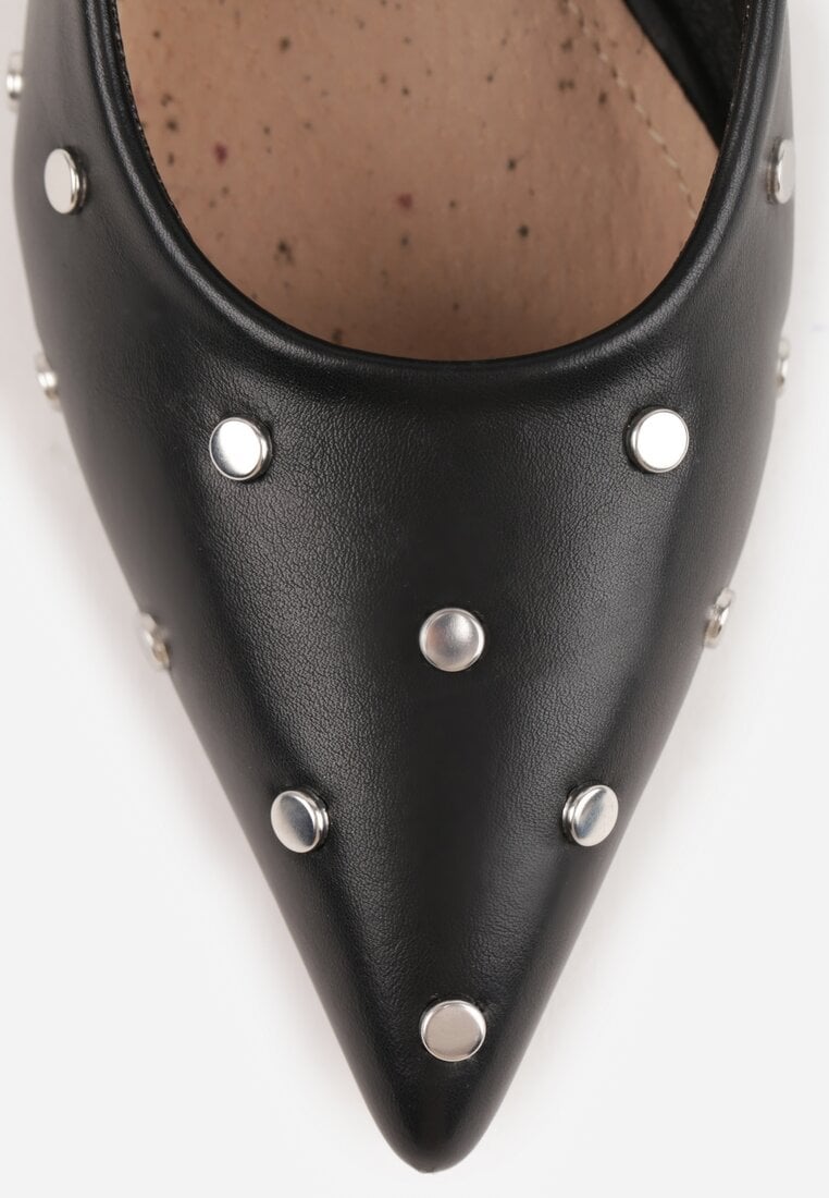 Czarne Czółenka Vices na Szpilce z Wkładką ze Skóry Naturalnej Ozdobione Nitami Rileinea