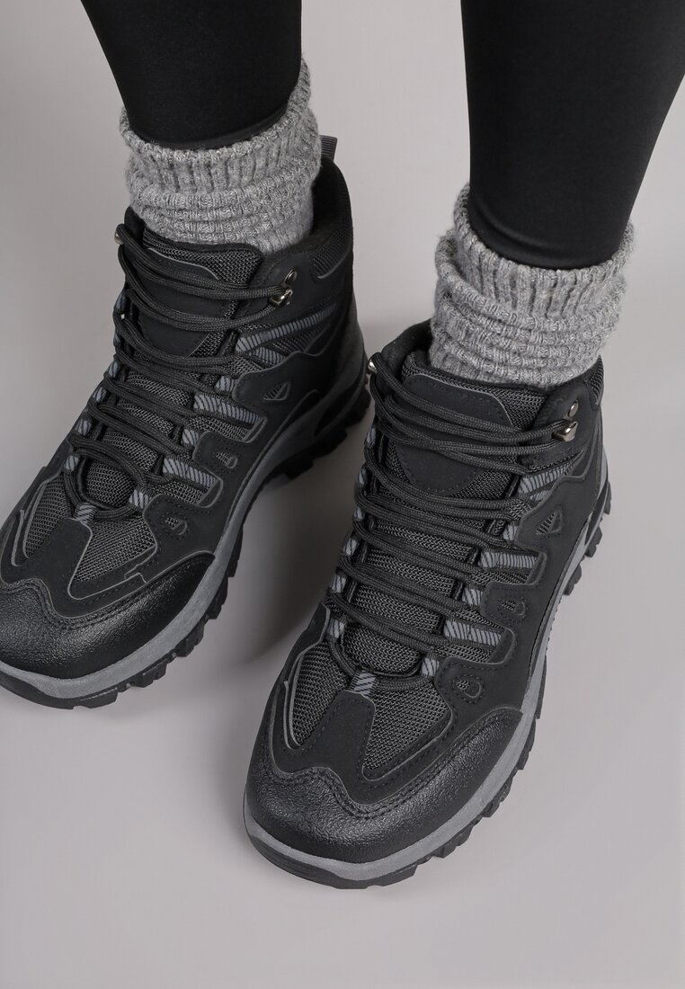 Czarne Buty Trekkingowe Traperki Vices ze Sznurowaną Cholewką Afellie