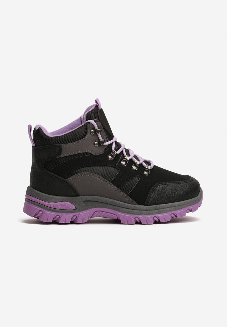 Czarno-Fioletowe Buty Trekkingowe Trapery Vices z Geometrycznym Wzorem Norrive