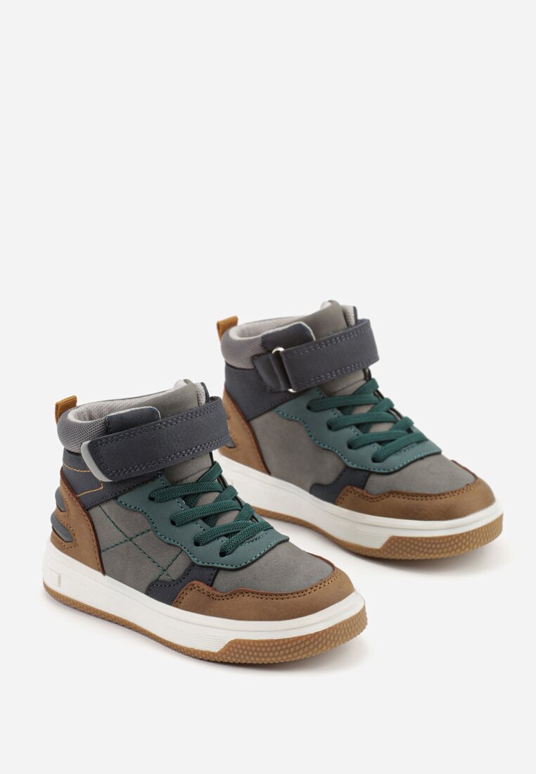 Ciemnobeżowe Botki Vices Typu Sneakersy Ozdobione Przeszyciami  Esallea