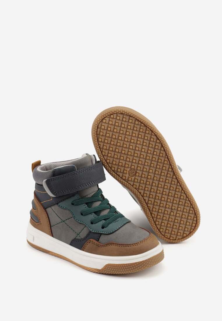 Ciemnobeżowe Botki Vices Typu Sneakersy Ozdobione Przeszyciami  Esallea