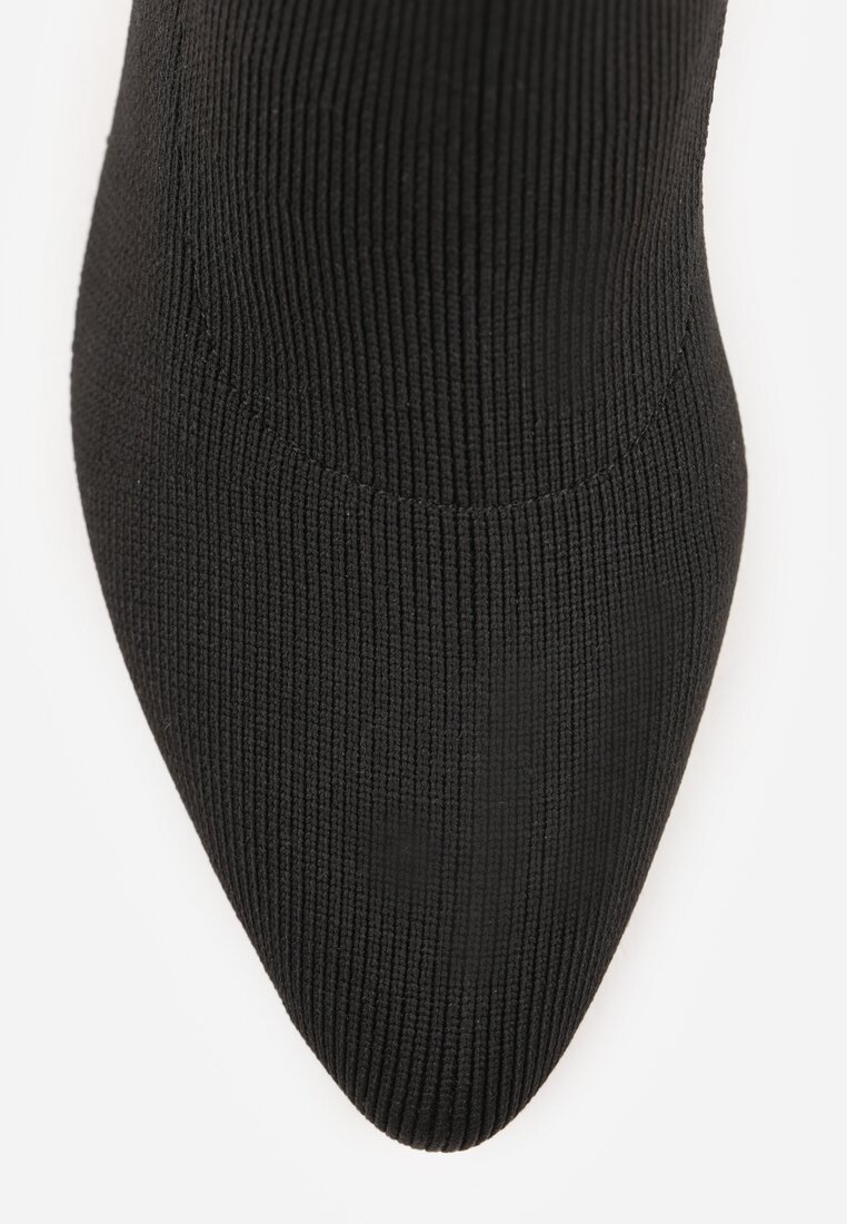 Czarne Skarpetkowe Botki Vices na Metalicznym Słupkowym Obcasie Widvira