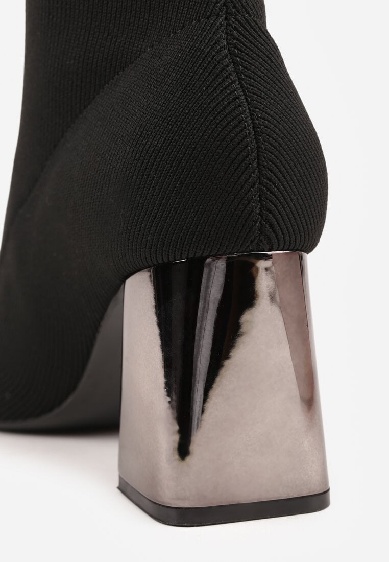 Czarne Skarpetkowe Botki Vices na Metalicznym Słupkowym Obcasie Widvira