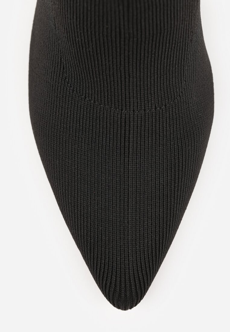 Czarne Botki Vices na Słupku ze Skarpetową Cholewką Falacesa