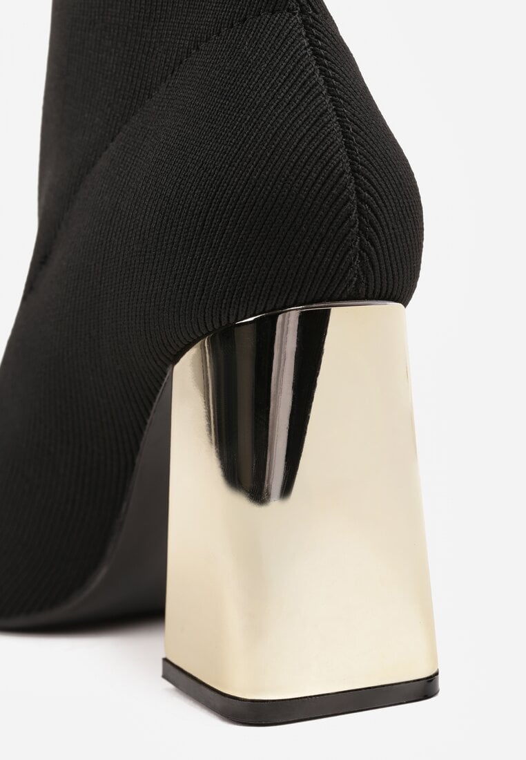 Czarno-Złote Skarpetkowe Botki VICES na Słupku w Eleganckim Stylu Rarana