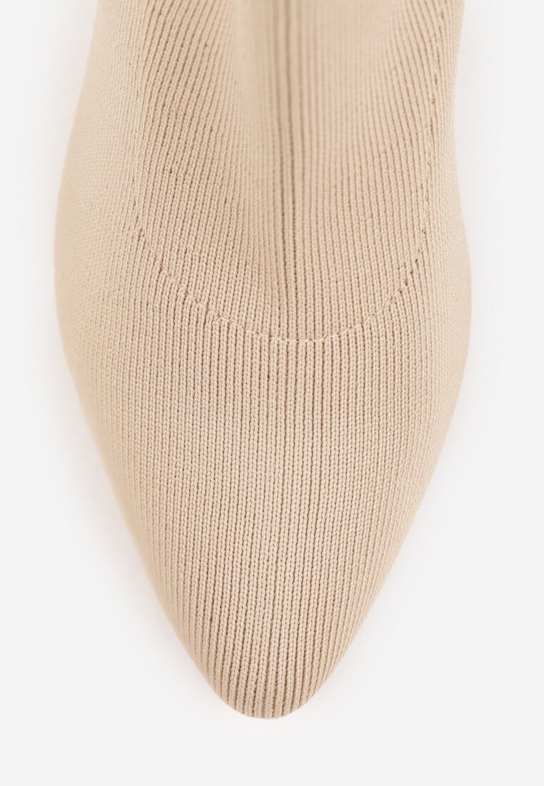 Ciemnobeżowe Skarpetkowe Botki VICES na Słupku w Eleganckim Stylu Rarana