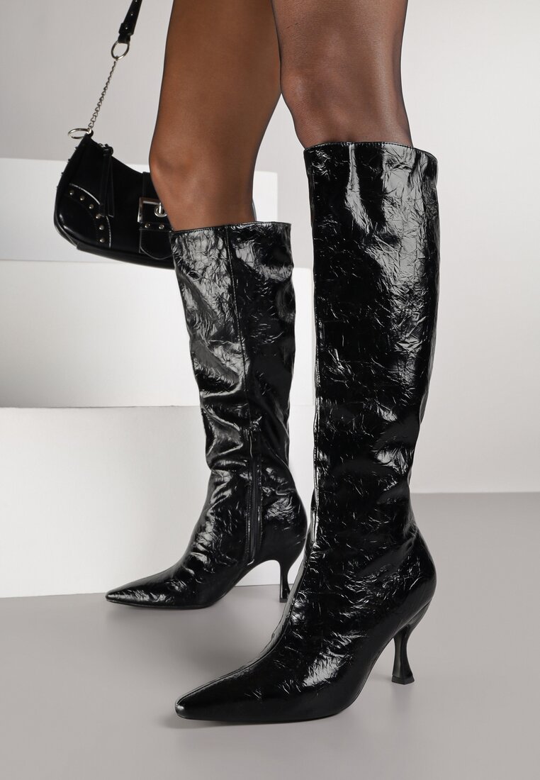 Czarne Kozaki Vices na Szpilce w Stylu Slouchy Todvire