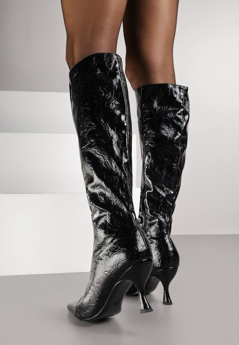 Czarne Kozaki Vices na Szpilce w Stylu Slouchy Todvire