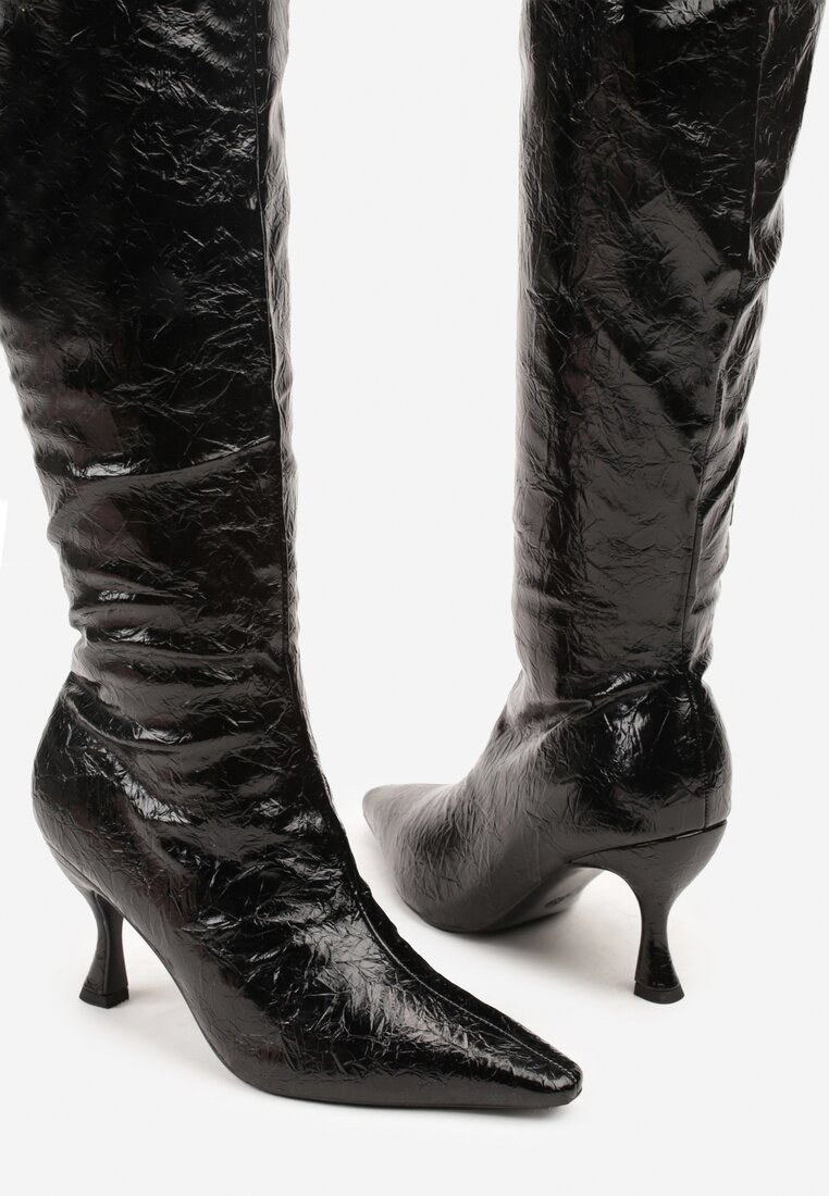 Czarne Kozaki Vices na Szpilce w Stylu Slouchy Todvire