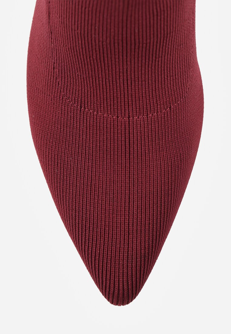 Bordowe Botki Vices na Geometrycznym Słupku ze Skarpetową Cholewką Falunelle