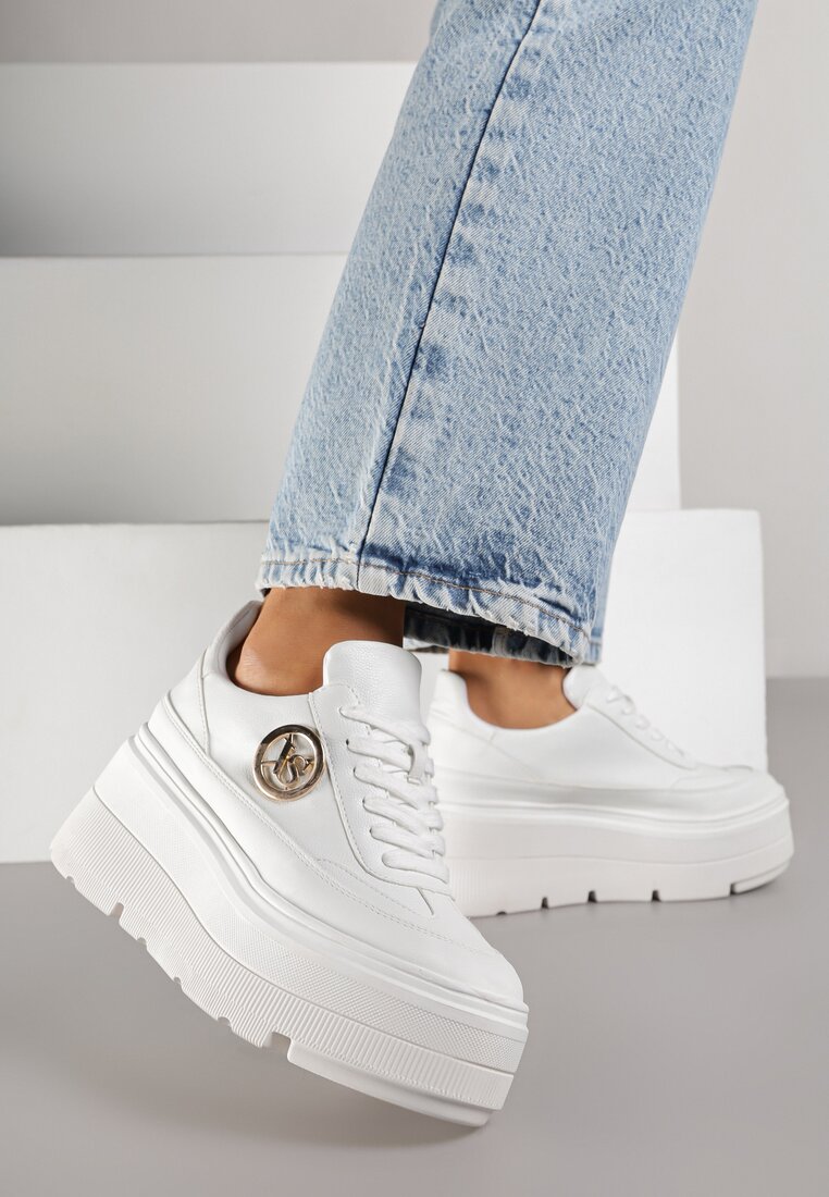 Białe Chunky Sneakersy Vices na Platformie z Okrągłym Detalem Sedvira