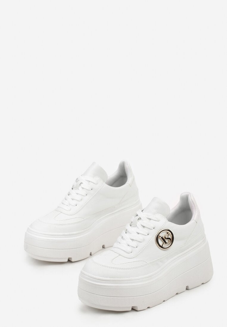 Białe Chunky Sneakersy Vices na Platformie z Okrągłym Detalem Sedvira