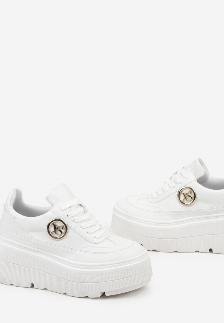 Białe Chunky Sneakersy Vices na Platformie z Okrągłym Detalem Sedvira