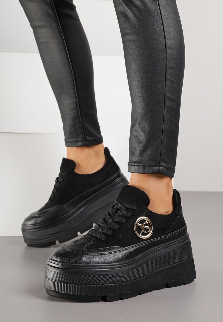 Czarne Chunky Sneakersy Vices na Platformie z Okrągłym Detalem Sedvira