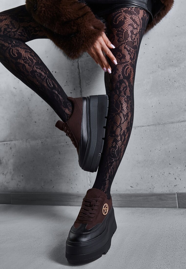 Brązowe Chunky Sneakersy Vices na Platformie z Okrągłym Detalem Sedvira