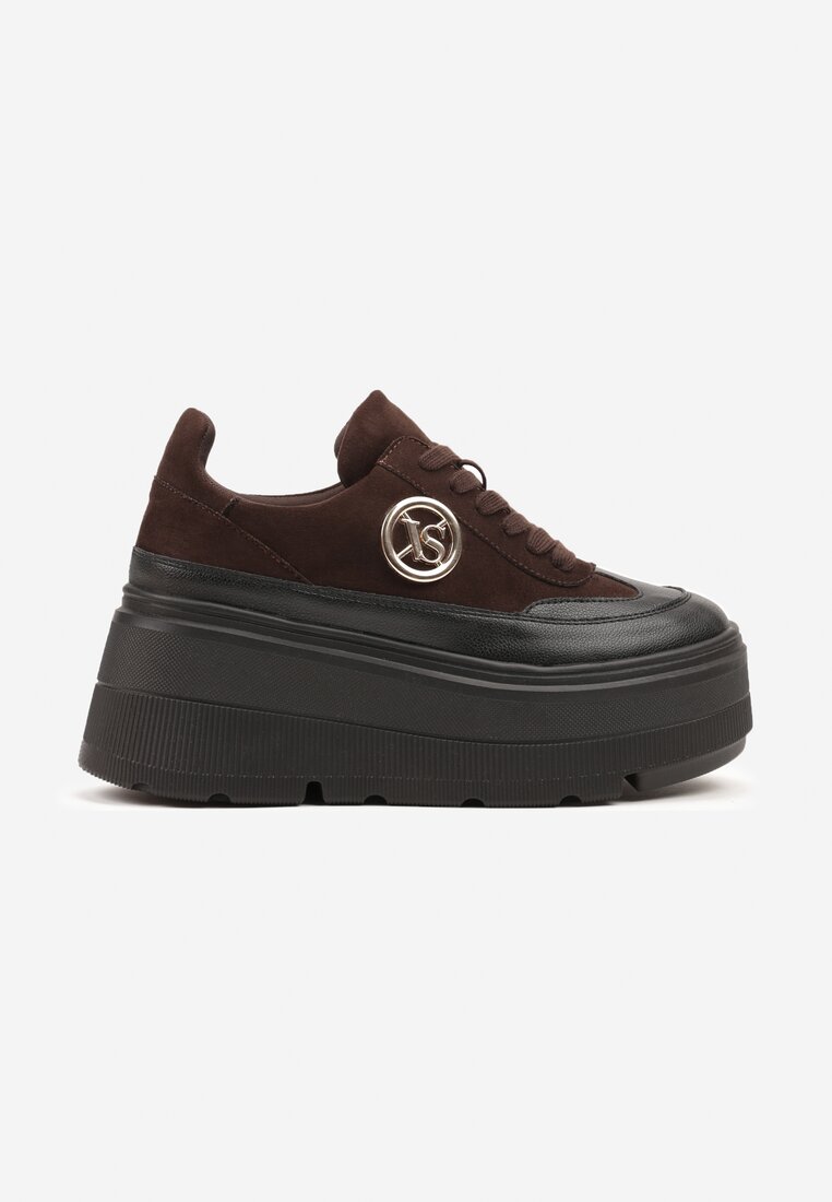 Brązowe Chunky Sneakersy Vices na Platformie z Okrągłym Detalem Sedvira