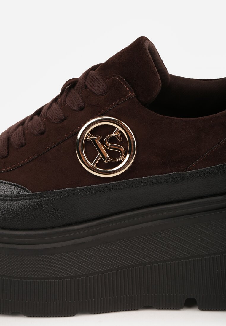 Brązowe Chunky Sneakersy Vices na Platformie z Okrągłym Detalem Sedvira