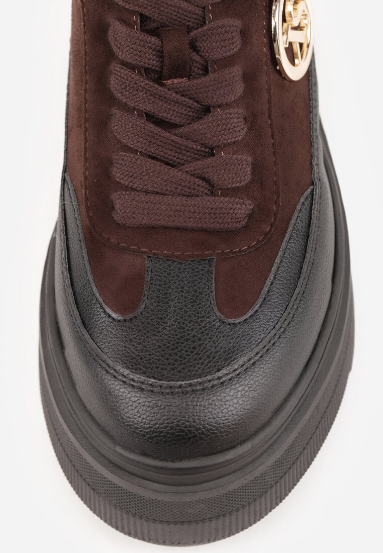 Brązowe Chunky Sneakersy Vices na Platformie z Okrągłym Detalem Sedvira