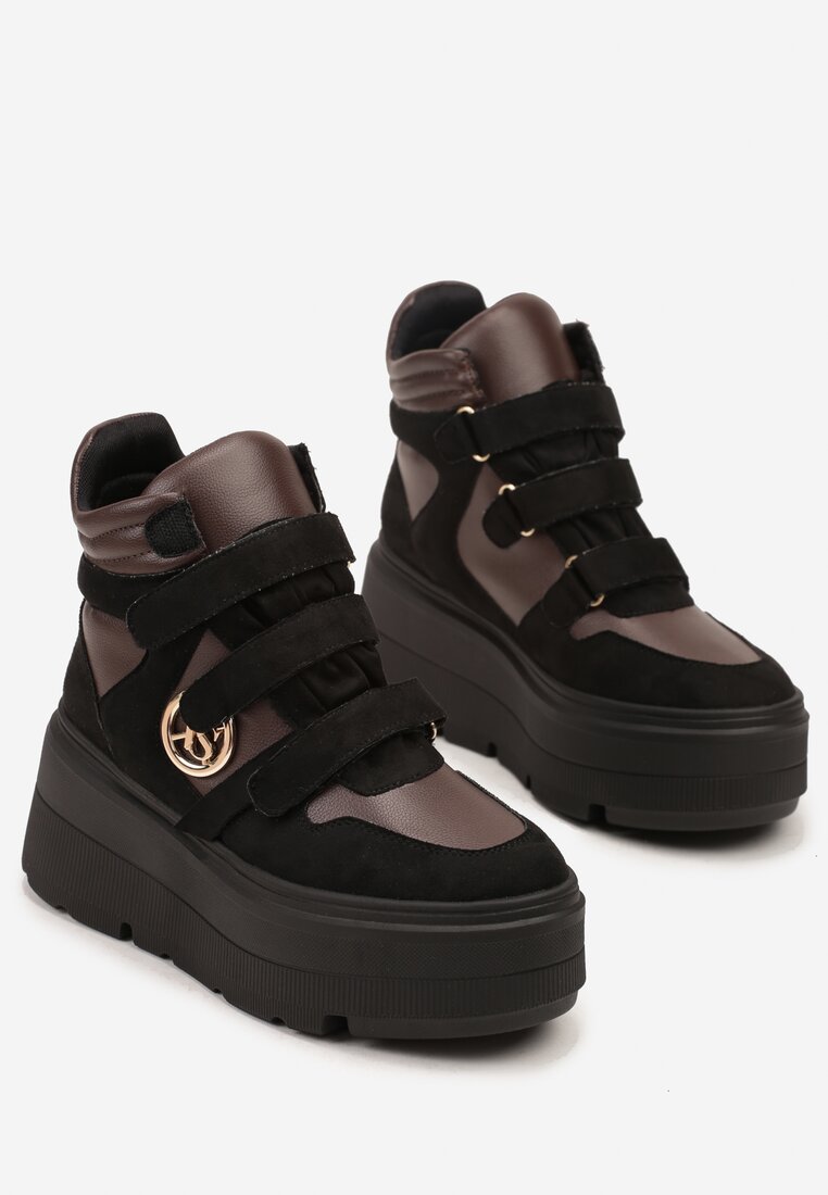 Czarno-Brązowe Botki Sneakersy Vices na Platformie w Stylu Y2K Gelira