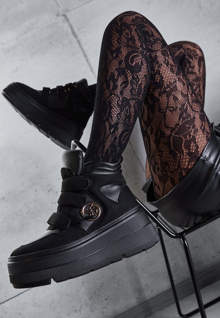 Czarne Botki Sneakersy Vices na Platformie w Stylu Y2K Gelira