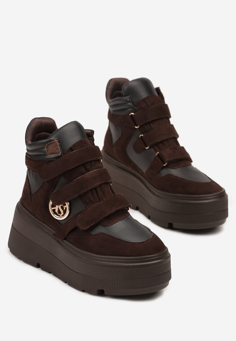 Brązowe Botki Sneakersy Vices na Platformie w Stylu Y2K Gelira