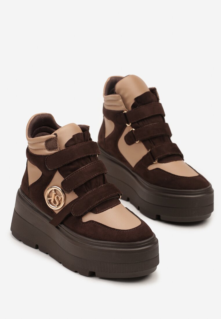 Beżowo-Brązowe Botki Sneakersy Vices na Platformie w Stylu Y2K Gelira