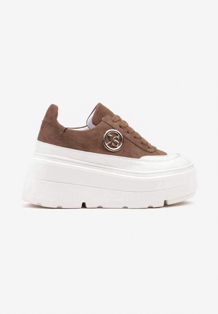 Brązowo-Białe Chunky Sneakersy Vices na Platformie z Okrągłym Detalem Sedvira