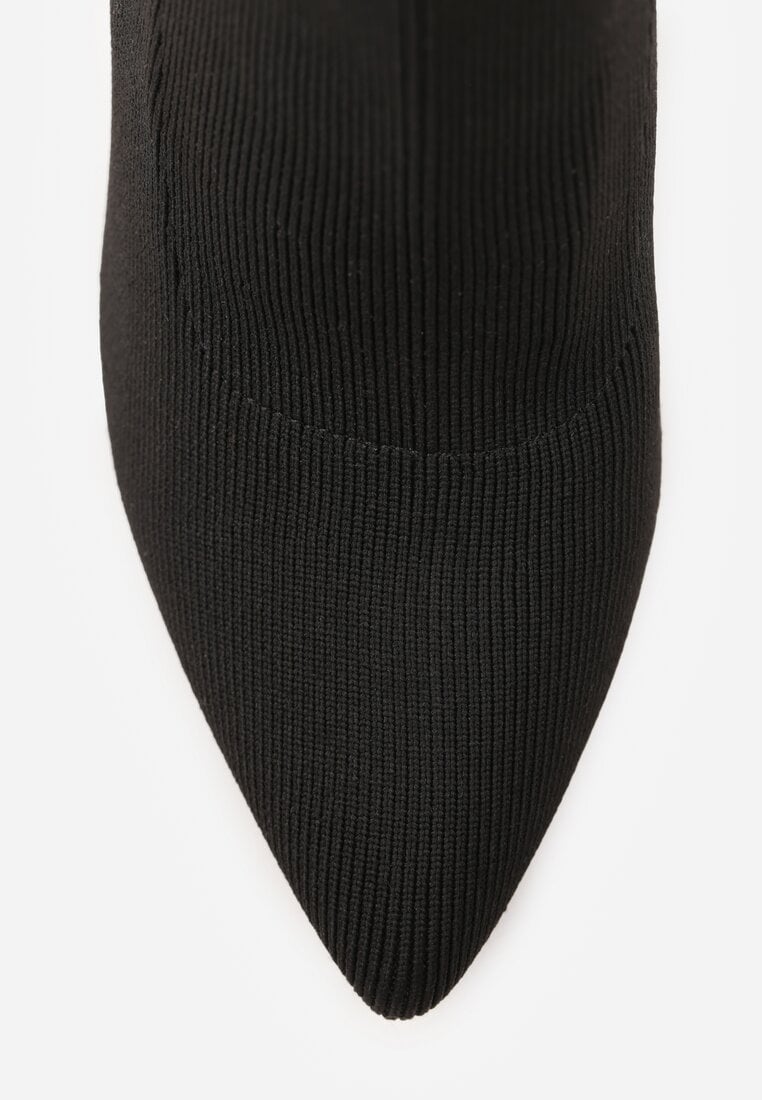 Czarne Botki Vices ze Skarpetkową Cholewką na Szpilce Brattalie