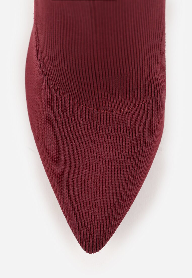 Bordowe Botki Vices ze Skarpetkową Cholewką na Szpilce Brattalie