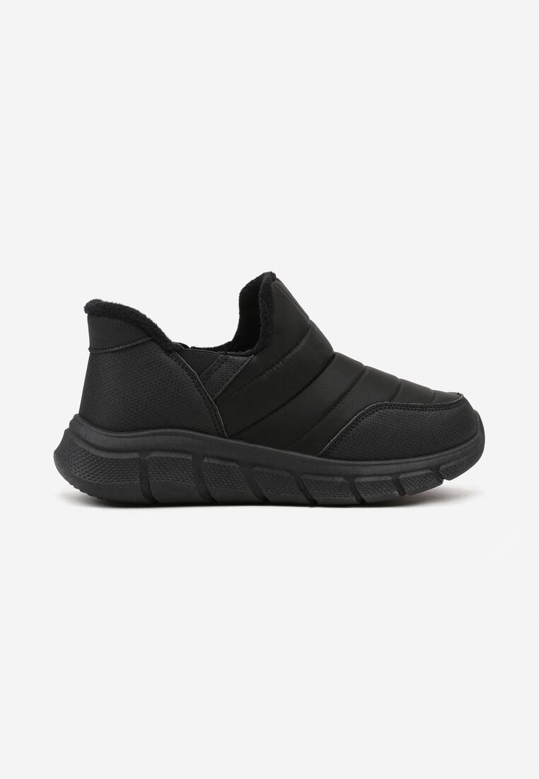 Czarne Sneakersy na Platformie z Tłoczeniem i Pikowaną Cholewką Vermina