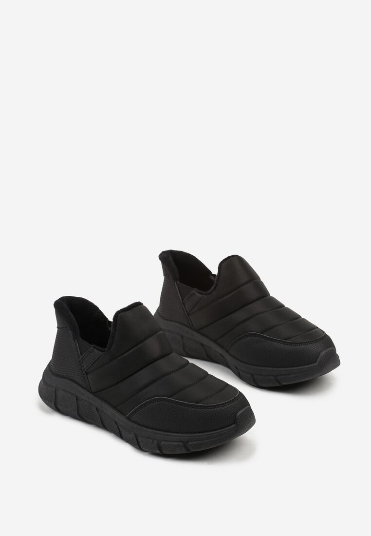 Czarne Sneakersy na Platformie z Tłoczeniem i Pikowaną Cholewką Vermina