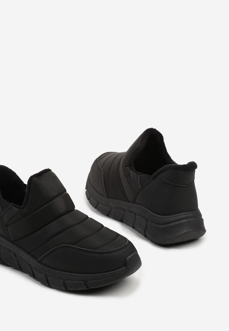 Czarne Sneakersy na Platformie z Tłoczeniem i Pikowaną Cholewką Vermina