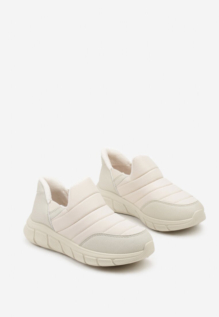 Beżowe Sneakersy na Platformie z Tłoczeniem i Pikowaną Cholewką Vermina