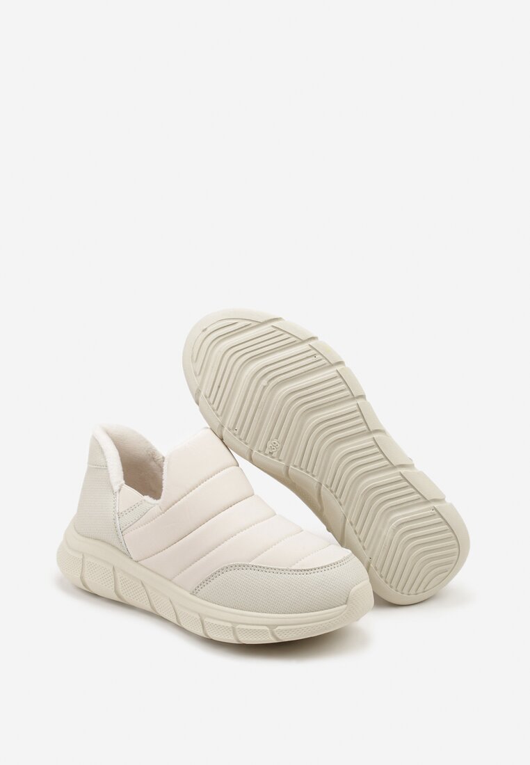 Beżowe Sneakersy na Platformie z Tłoczeniem i Pikowaną Cholewką Vermina