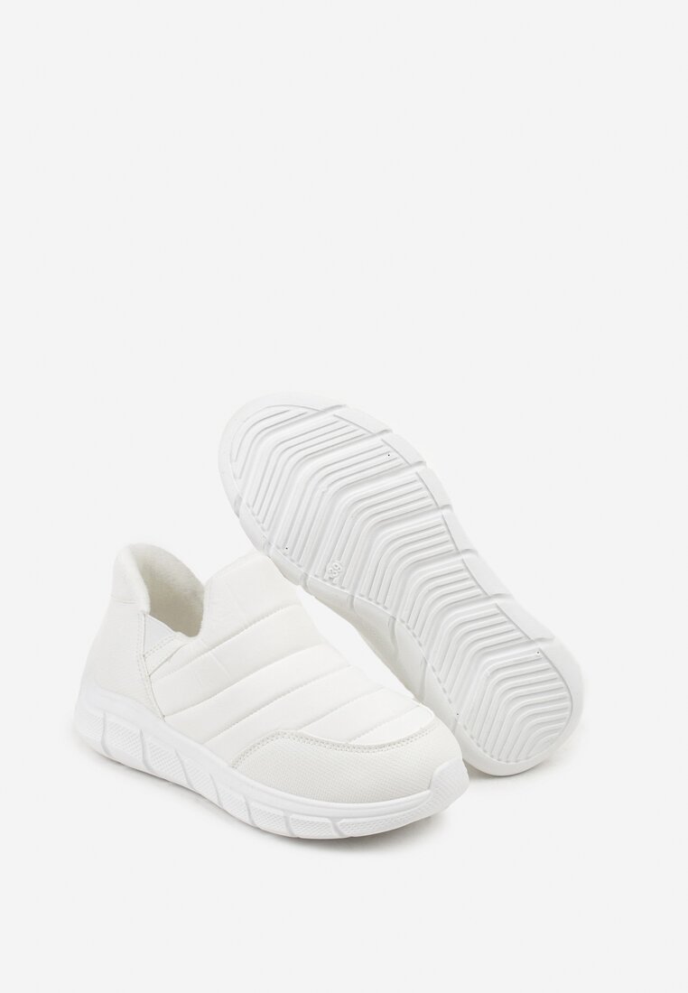 Białe Sneakersy na Platformie z Tłoczeniem i Pikowaną Cholewką Vermina