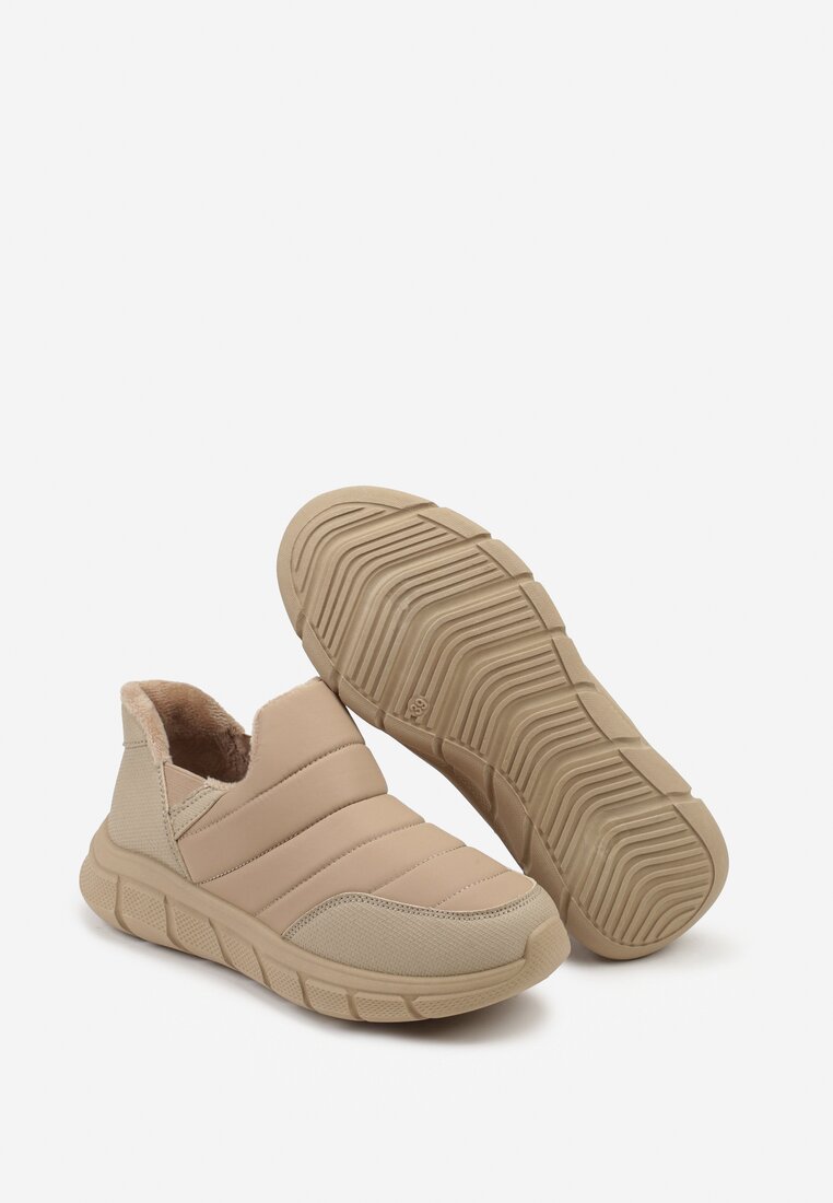 Ciemnobeżowe Sneakersy Śniegowce na Platformie z Tłoczeniem i Pikowaną Cholewką Vermina