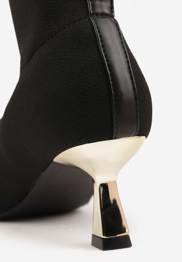 Czarno-Złote Botki Vices na Metalicznej Kaczuszce z Elastyczną Cholewką Vamile