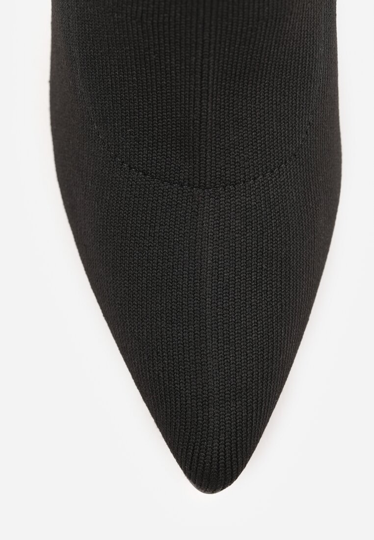 Czarne Botki Vices na Biżuteryjnej Szpilce ze Skarpetkową Cholewką i Noskiem w Szpic Tififre