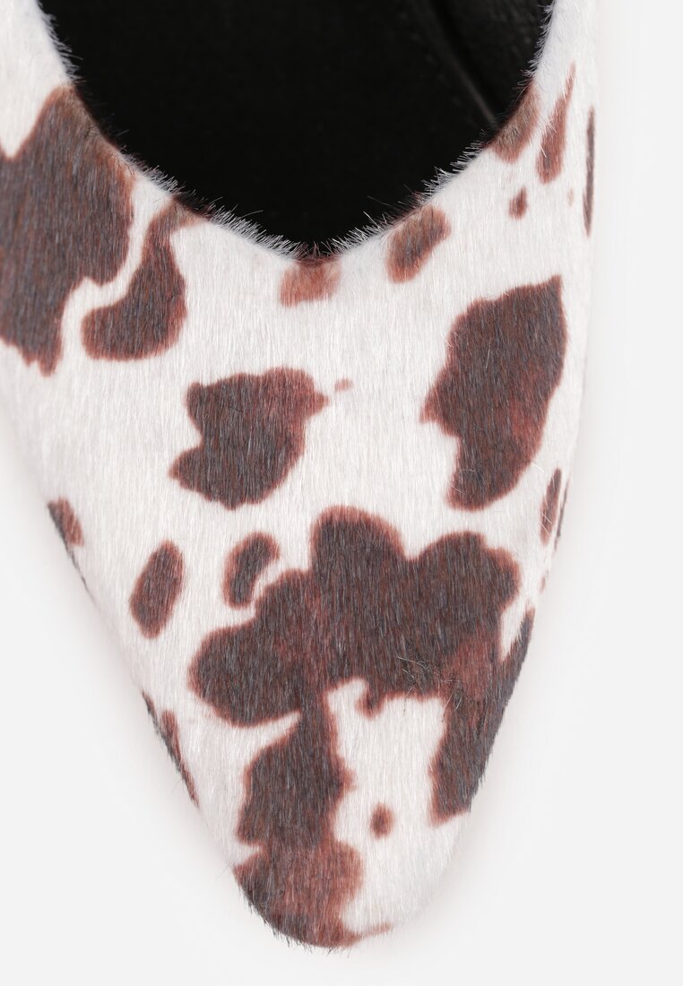 Brązowo-Białe Czółenka Vices w Krowie Łaty na Obcasie Typu Klepsydra ze Skórzaną Wkładką Dedvire