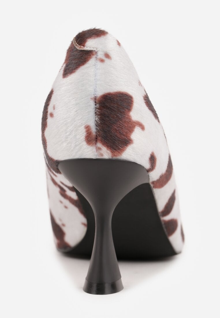 Brązowo-Białe Czółenka Vices w Krowie Łaty na Obcasie Typu Klepsydra ze Skórzaną Wkładką Dedvire