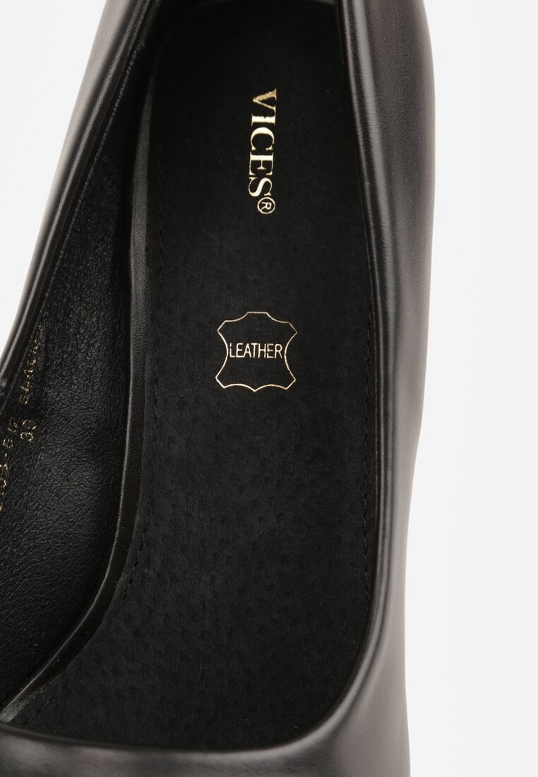 Czarne Klasyczne Czółenka Vices na Słupkowym Obcasie ze Skórzaną Wkładką Divira