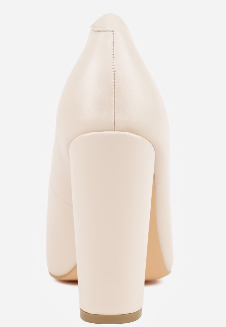 Jasnobeżowe Klasyczne Czółenka Vices na Słupkowym Obcasie ze Skórzaną Wkładką Divira